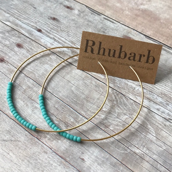 Brand New! Turquoise and Gold Hoop Earrings - Picture 2 of 3